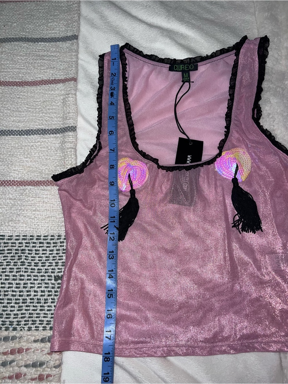 dELiA*s Pink Shimmer Crop Top with Tassel Pasties - Picture 6 of 11
